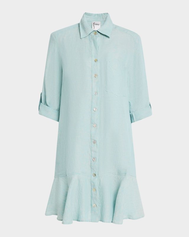 Flounce Linen Chambray Shirtdress